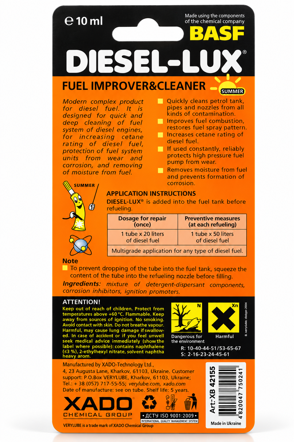 XADO Verylube Diesel-Lux Summer 5-in-1 Diesel Fuel Additive Cleaner 10ml
