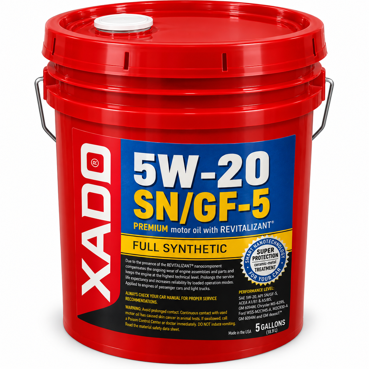 XADO 5W-20 Full Synthetic Motor Oil with REVITALIZANT, 5 Gallon Pail, SN/GF-5