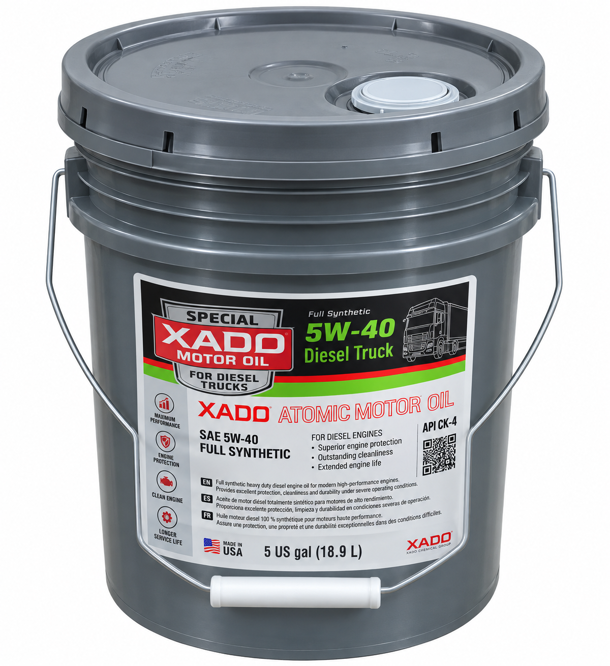 XADO 5W-40 Full Synthetic Diesel Engine Oil 5 Gallon Pail