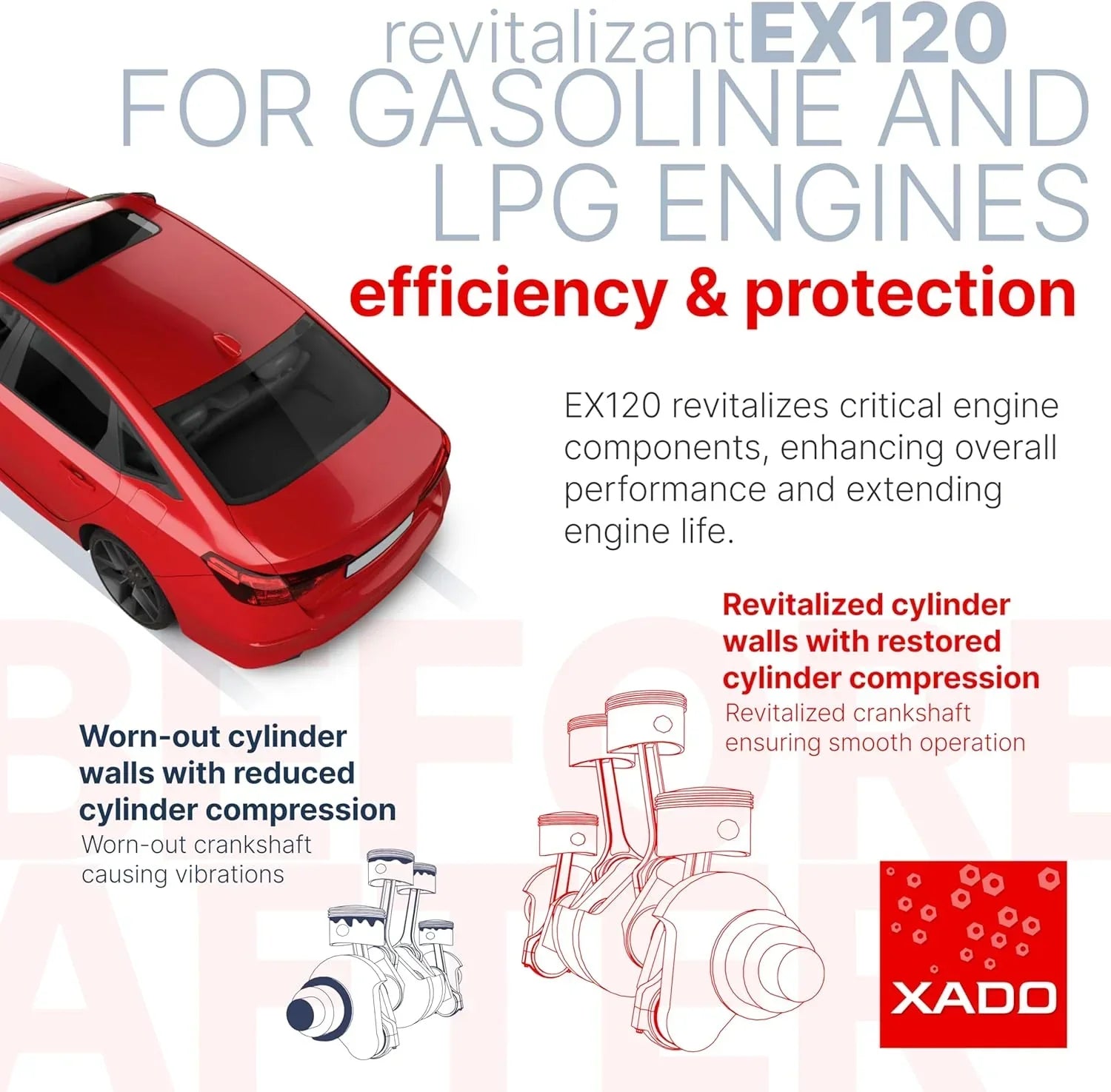 XADO EX120 Gas Engine Restoration Treatment 8ml – 3-Stage Cermet Rebuild for Turbo & Naturally Aspirated Engines