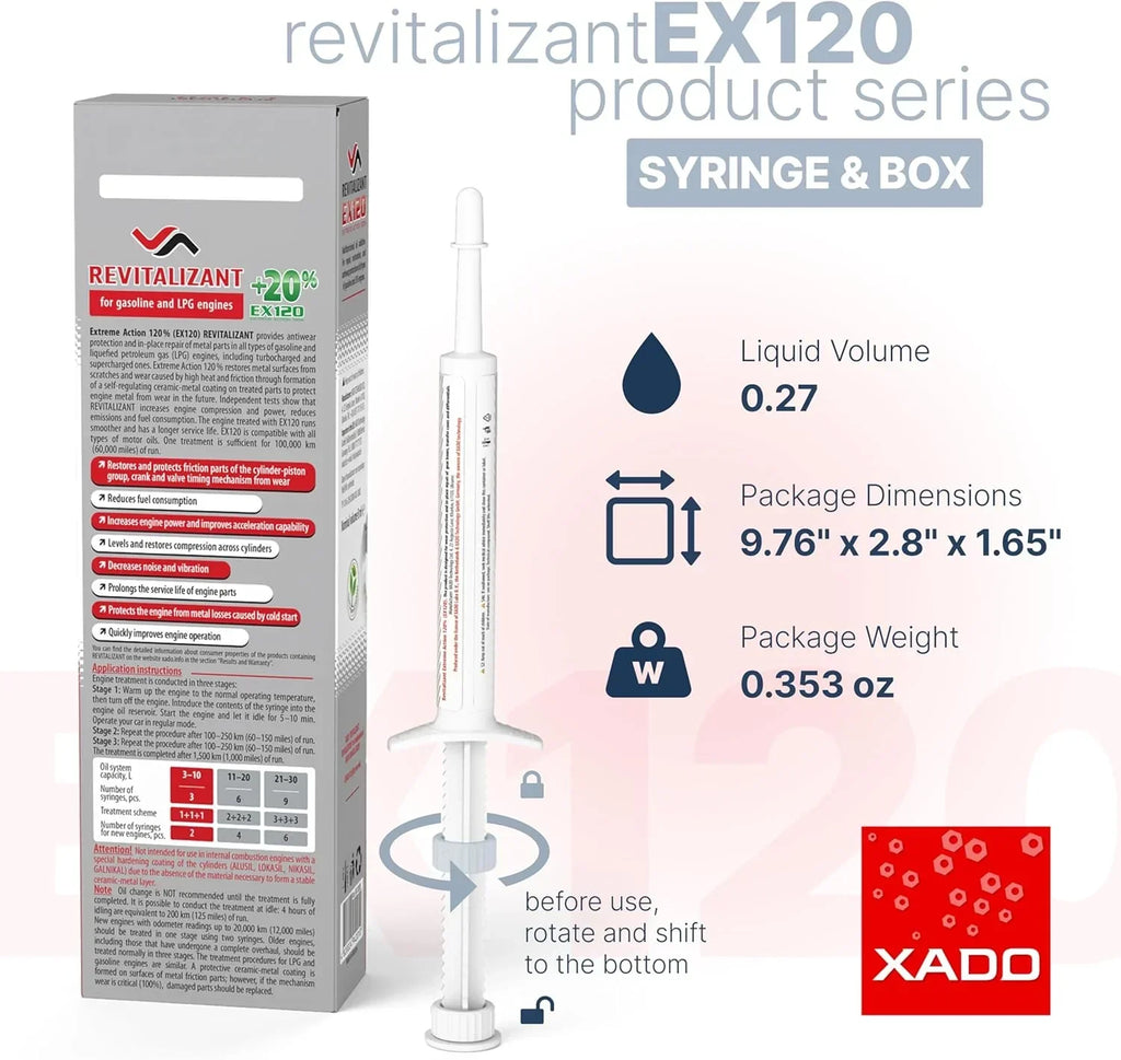 XADO EX120 Gas Engine Revitalizant - 8 ml 3-Stage Treatment for Gasoline Engines