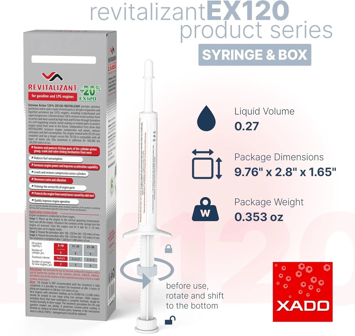 XADO EX120 Gas Engine Revitalizant - 8 ml 3-Stage Treatment for Gasoline Engines