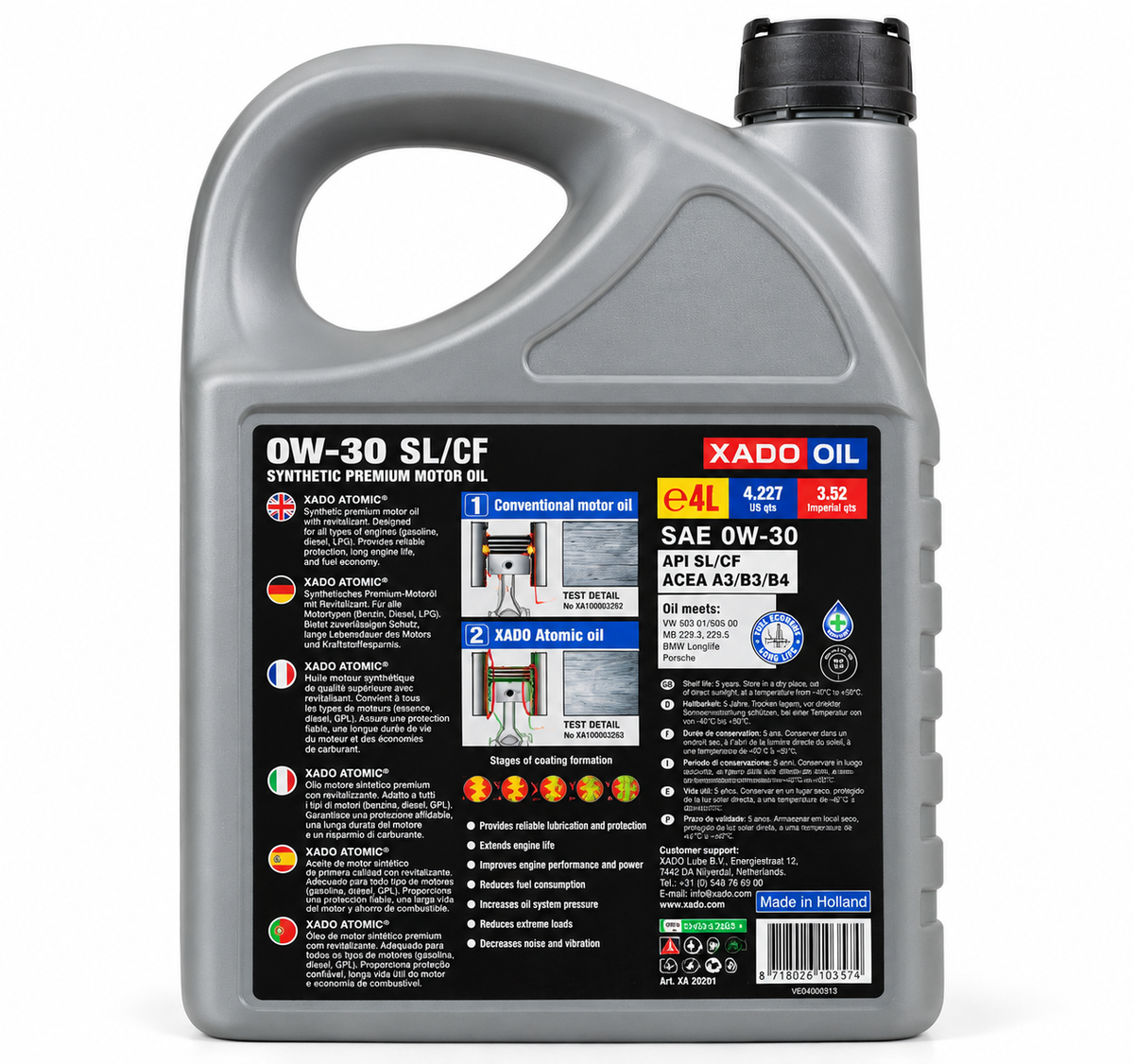 XADO Atomic Oil 0W-30 Full Synthetic Motor Oil SL/CF Revitalizant 4L