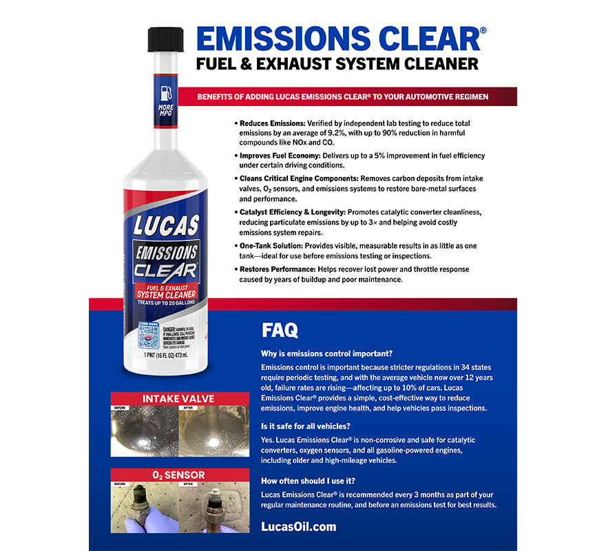 Lucas Emissions Clear™ Fuel & Exhaust System Cleaner – One Tank Treatment