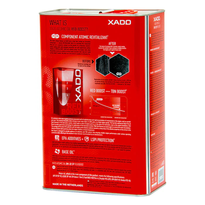 XADO Atomic Oil 0W-20 SP RED BOOST 4L – Full Synthetic Motor Oil | API SP, ILSAC GF-6A