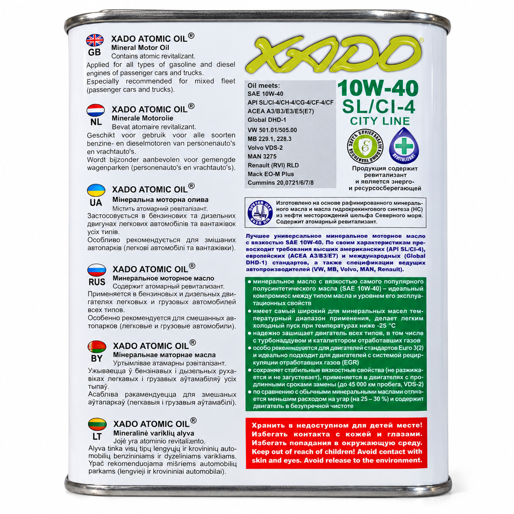 XADO Atomic Oil 10W-40 SL/CI-4 Mineral Motor Oil Revitalizant 1L